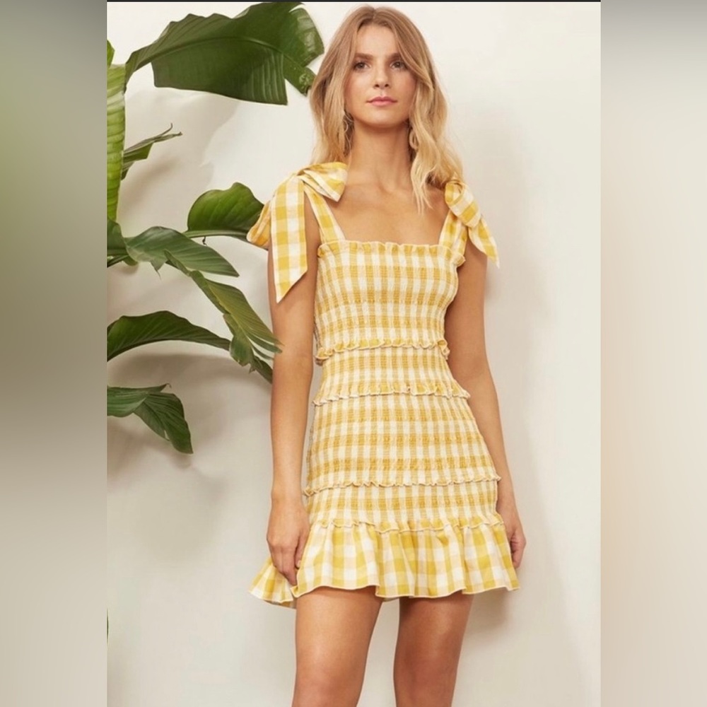 Mable yellow/white gingham mini dress size small